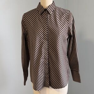 Chico's Black and Tan Striped Button Down Blouse SZ0 (4/6)